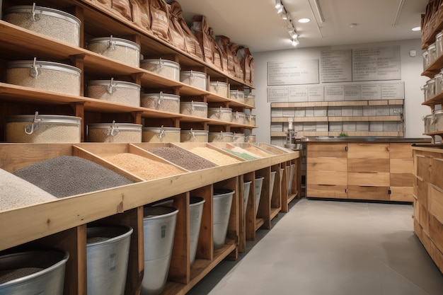 Zerowaste grocery store with bulk bins and reusable packaging