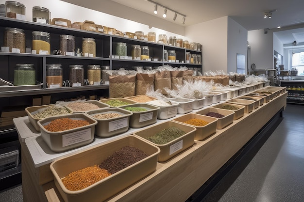 Zerowaste grocery store with produce and products packaged in reusable containers