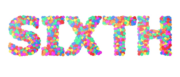 Zesde confetti type woord 3D-rendering