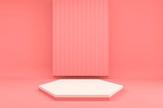 Zeshoek roze podium minimaal ontwerp op roze achtergrond 3d render