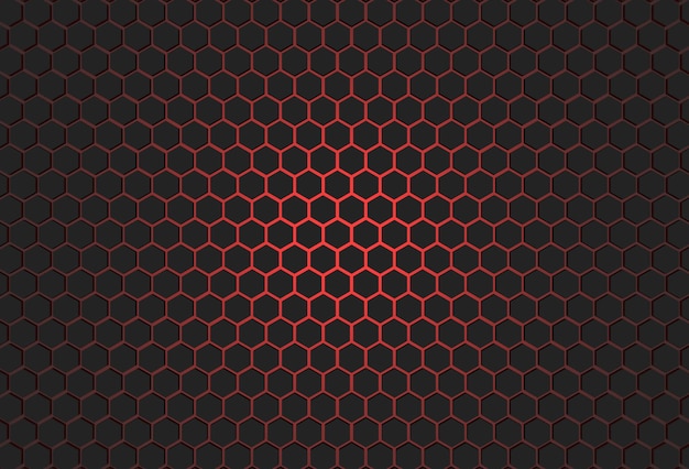 zeshoekige zwarte achtergrond met rood licht 3D illustratie rendering voor design business design
