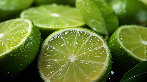 Zesty burst closeup pattern of fresh lime slices background