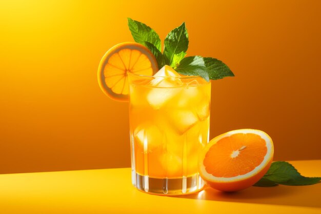 Zesty and chilled orange punch a vibrant summer drink with orange slices on a colorful background