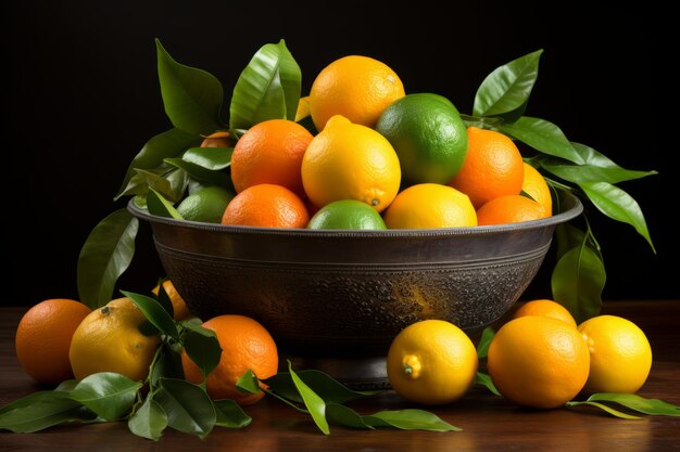 Острые цитрусовые вкусы Яркие апельсины и лайма в миске