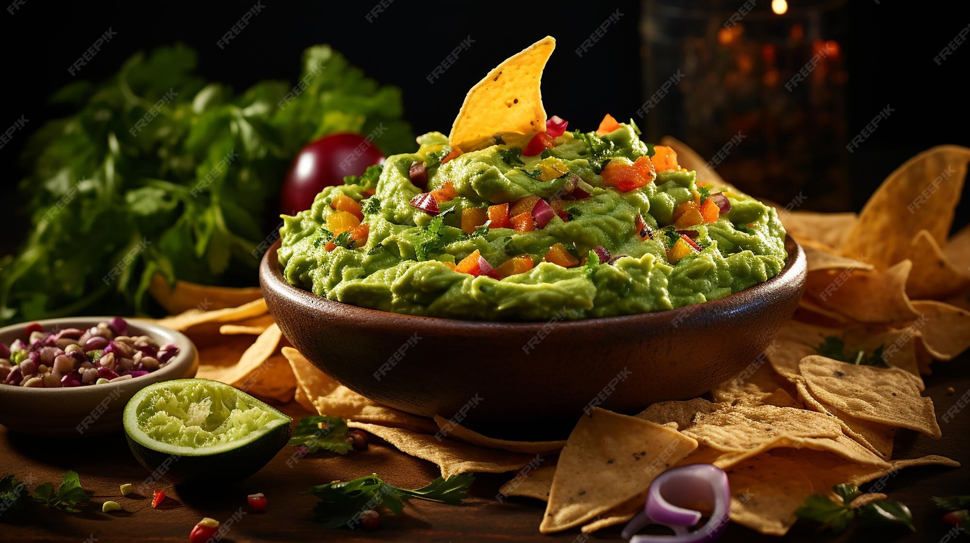 Premium AI Image Zesty Guacamole Dip for Crispy Nacho