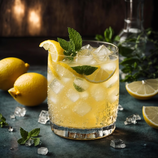 Zesty Lemon Cocktail with Ice