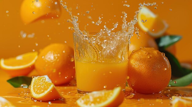 The Zesty Symphony An Exhilarating Moment as an Orange Embraces a Glass of Refreshing Orange Juice