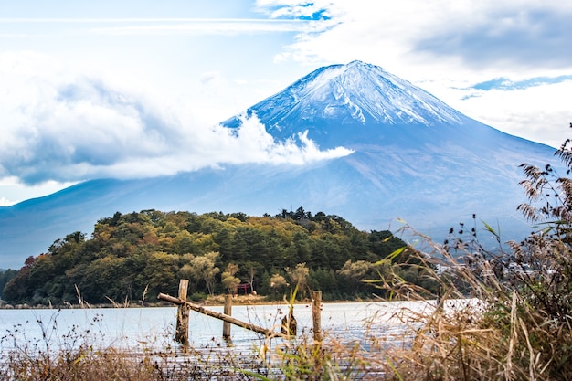 Zet fuji bij kawaguchikomeer op in Yamanashi, Japan