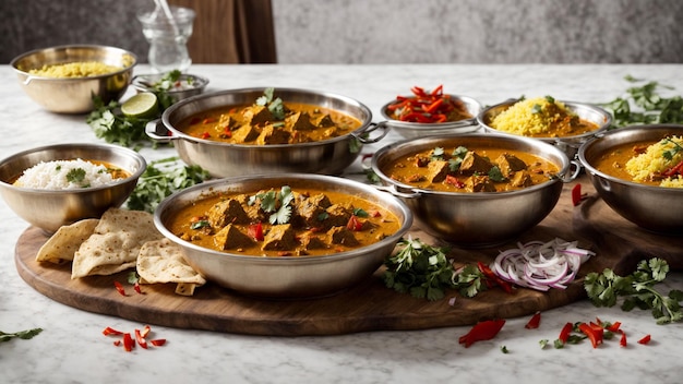 Zet het podium voor een heerlijke Zuid-Indiase curry door een verscheidenheid aan currygerechten te rangschikken