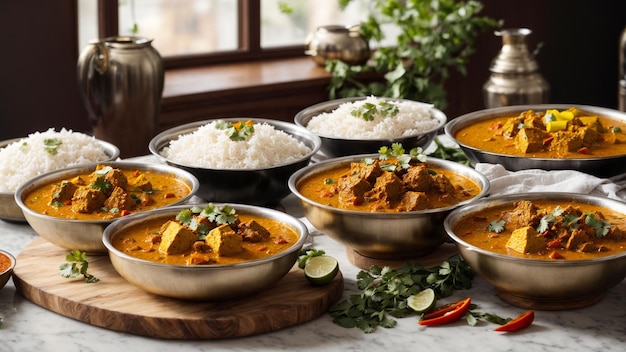 Zet het podium voor een heerlijke Zuid-Indiase curry door een verscheidenheid aan currygerechten te rangschikken