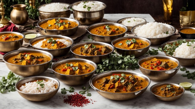 Zet het podium voor een heerlijke Zuid-Indiase curry door een verscheidenheid aan currygerechten te rangschikken