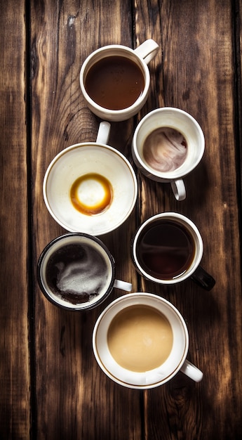 Foto zet lege en volle kopjes koffie.