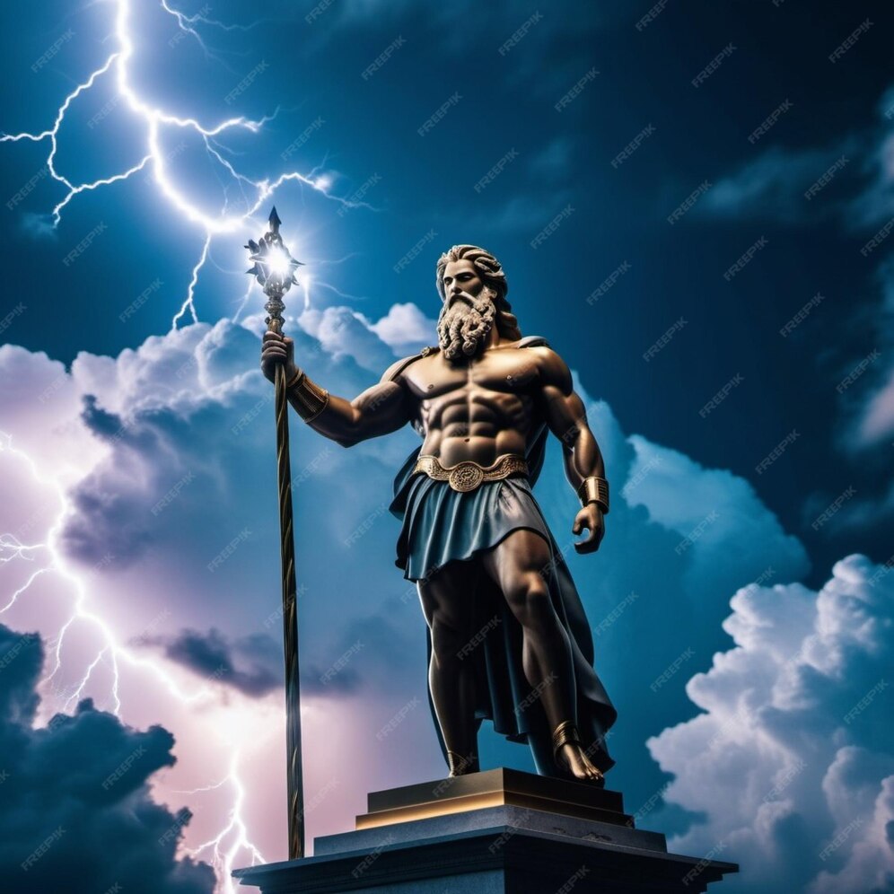 Zeus in ancient Greek mythology the god of the sky thunder lightning