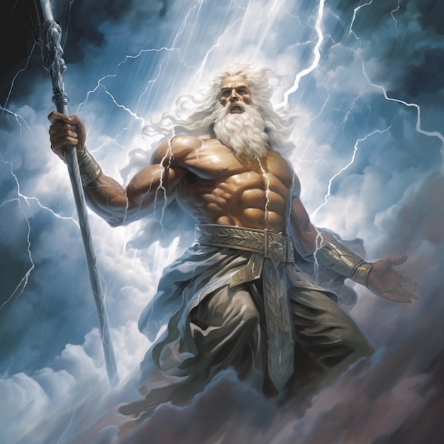 Photo zeus holds the thunderbolt on top of olympus ai generated art