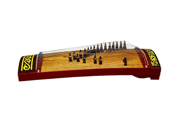 Zhetygen turkic folk plucked musical instrument isolated side view.