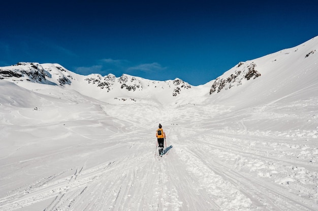 Ziarska dolina slowakije 1022022 Bergbeklimmer backcountry ski wandelen ski alpinist in de bergen Skitochten in alpine landschap met besneeuwde bomen Avontuurlijke wintersport