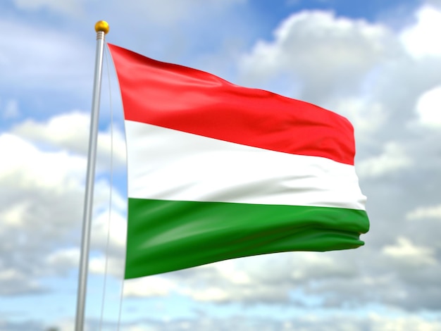 Zicht op de vlag van Hongarije in de wind
