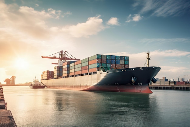 Zicht op een vrachtzeeschip met een containertechnologie vrachtvervoer Generatieve AI