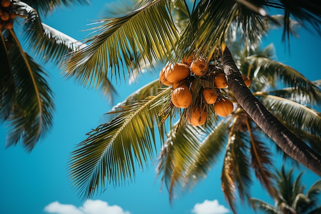 Foto zicht op kokospalmen vanaf de grond