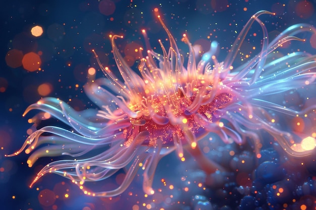 Zie de kosmische schoonheid van een gloeiende zee-anemone generatieve ai
