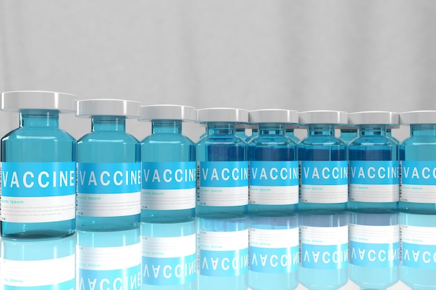 Ziekenhuis kliniek laboratorium arts verpleegster wetenschapper buis fles test vaccin injectie behandeling gezondheidszorg dosis serum covid19 india afrika alpha lamda corona virus medische immunisatie3d render