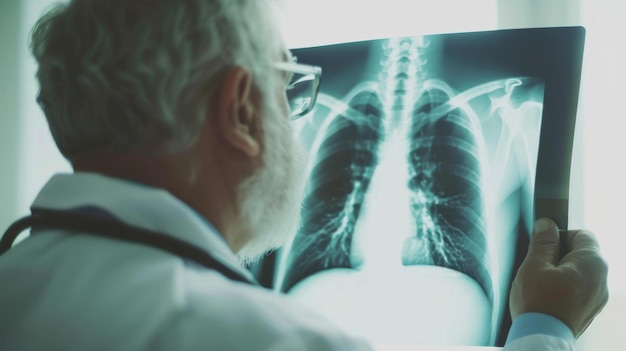 Ziekenhuisarts kijkt naar röntgenfoto's van de borst