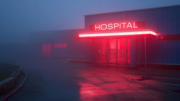 Ziekenhuisgebouw met rood bord Generatieve AI