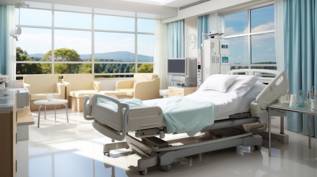 Ziekenhuiskamer met bedden en comfortabele medische uitrusting in een modern ziekenhuis