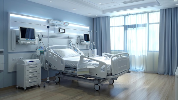 Ziekenhuiskamer met een enkel bed