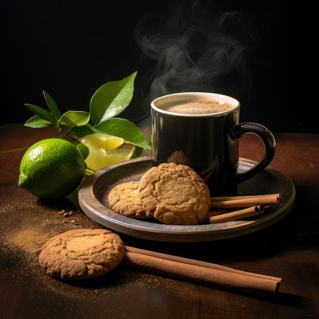 Zijaanzicht van twee kopjes koffiekoekjes kaneel