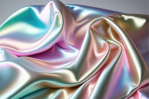 Zijde glanzende stof textuur in pastel iriserende holografische kleuren