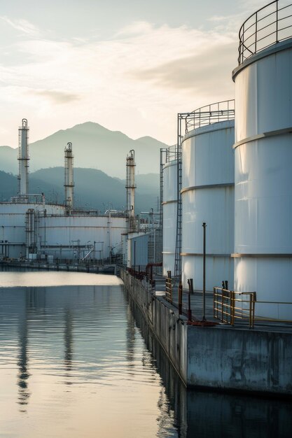 Zijkant van de opslagtank van de olie-terminal Witte olie-tank opslag chemische aardolie petrochemische