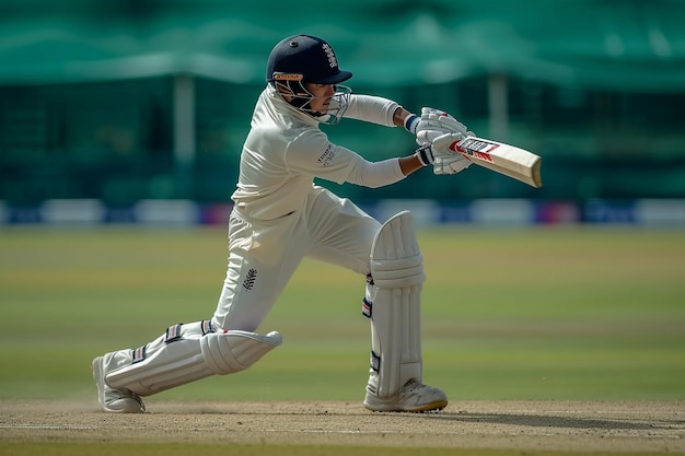 Zijkant van een cricketspeler die op het veld speelt