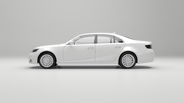Zijkant van een generieke luxe auto De auto is wit en heeft een slank ontwerp Het is geparkeerd op een witte achtergrond