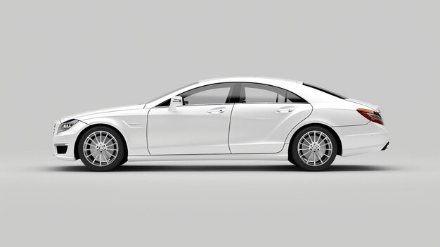 Zijkantbeeld van een generieke witte luxe sedan op een witte achtergrond