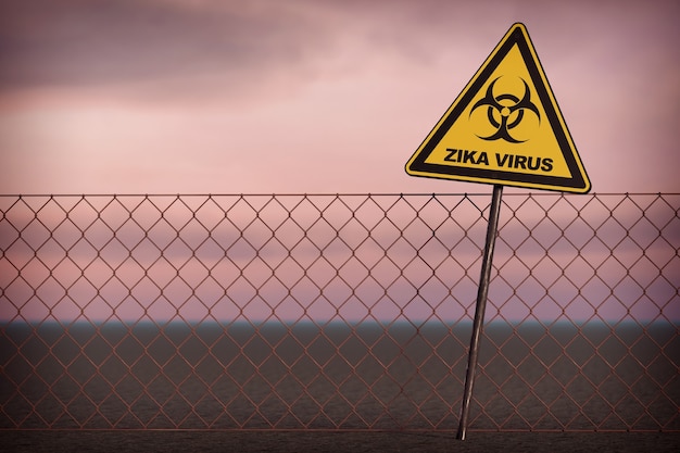 Zika Virus Warning Sign on a sky background. 3d Rendering