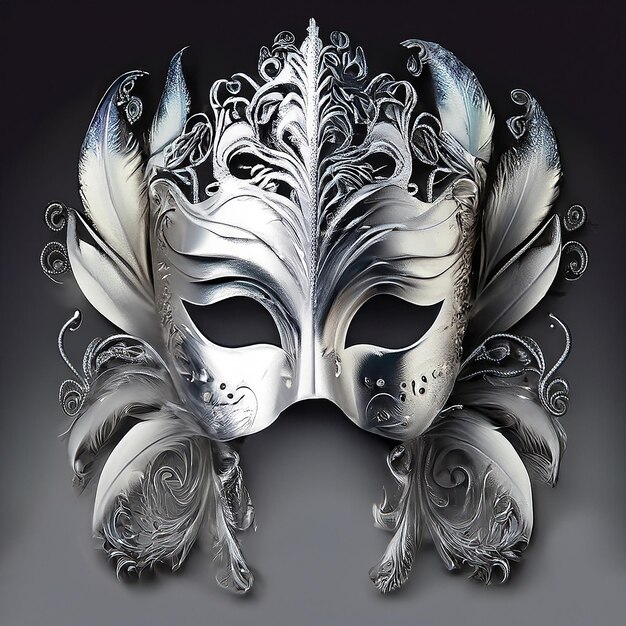 Zilver Carnaval Masker met zilveren veren