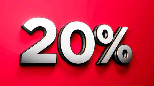 Zilver Goud 20 procent korting Teken op rode achtergrond Speciale aanbieding Korting Tag Sale 3d illustratie