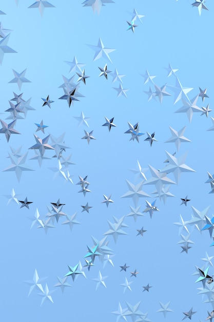 Zilveren 3d sterren op blauwe achtergrond Confetti sterren Feestelijke illustratie voor posterdecoratie