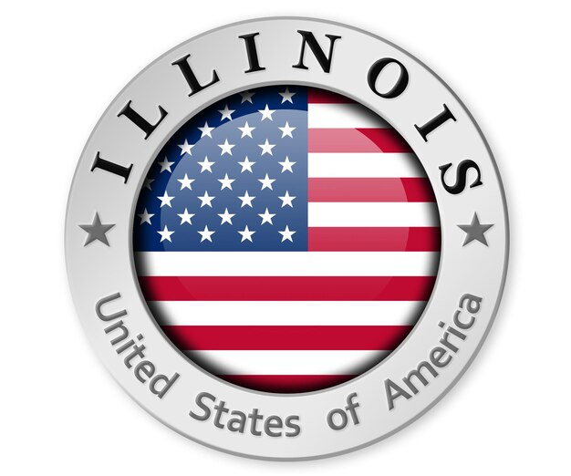 Zilveren badge met de vlag van Illinois en de VS