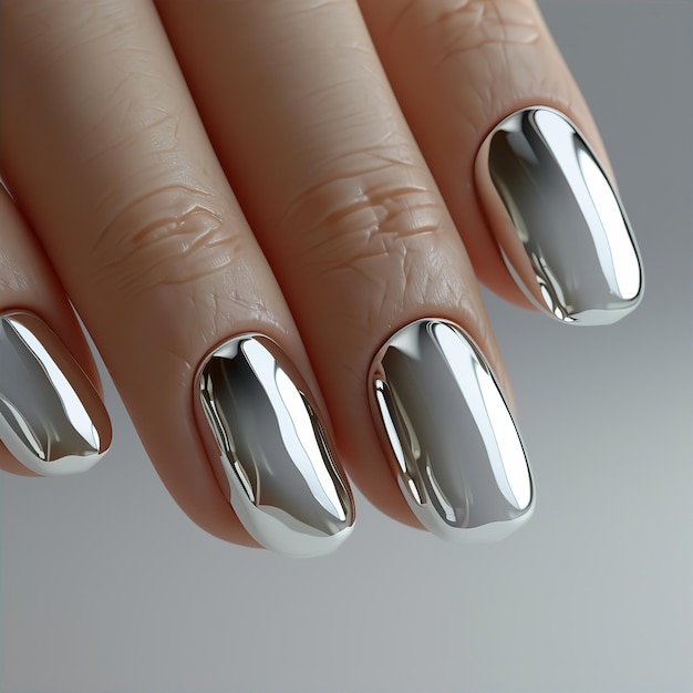 Zilveren bruidskleurige nagellak op gemanipuleerde nagels
