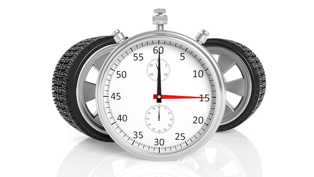 Foto zilveren chronometer met velgen van aluminiumlegering geïsoleerd op wit