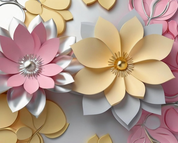 zilveren en roze 3D bloemen achtergrond