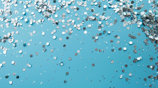 Foto zilveren glitter confetti op blauwe achtergrond