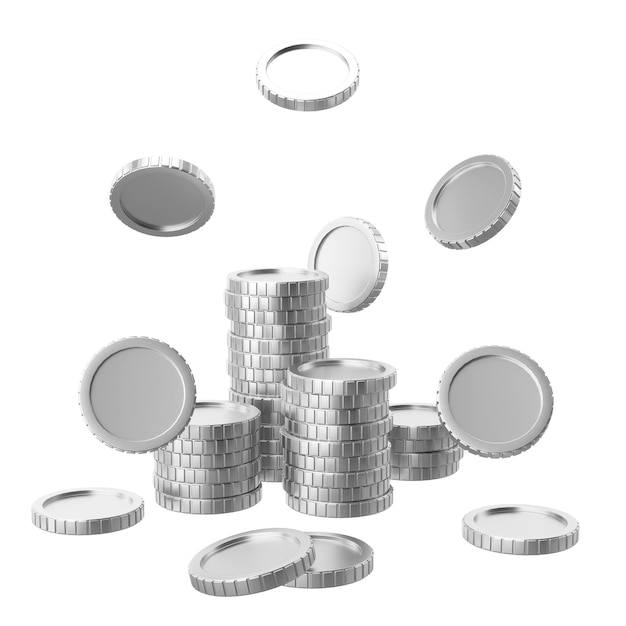 Zilveren munt Munten stapelen 3D illustratie