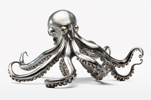 Zilveren octopus op een witte achtergrond