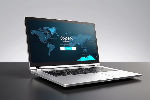 Zilveren open laptop met en scherm kopen Concept online winkelen