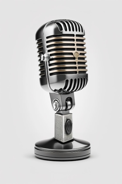 Zilverkleurige professionele retro-stijl microfoon Uitgesneden op witte achtergrond