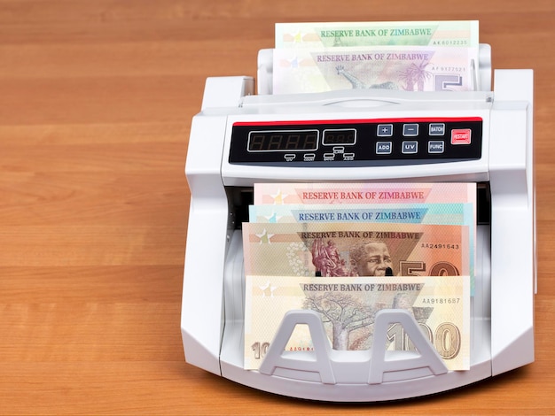 Zimbabwean money in a counting machine