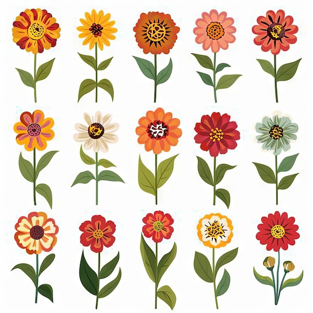 Zinnia Flower Icon Set Garden Zinnia Flower Flat Design Abstract Zinnia Flower Symbol